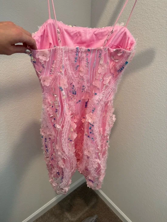 Saints & Secrets Pink Embellished Floral Sequin Spaghetti Strap Dress - Picture 2 of 5